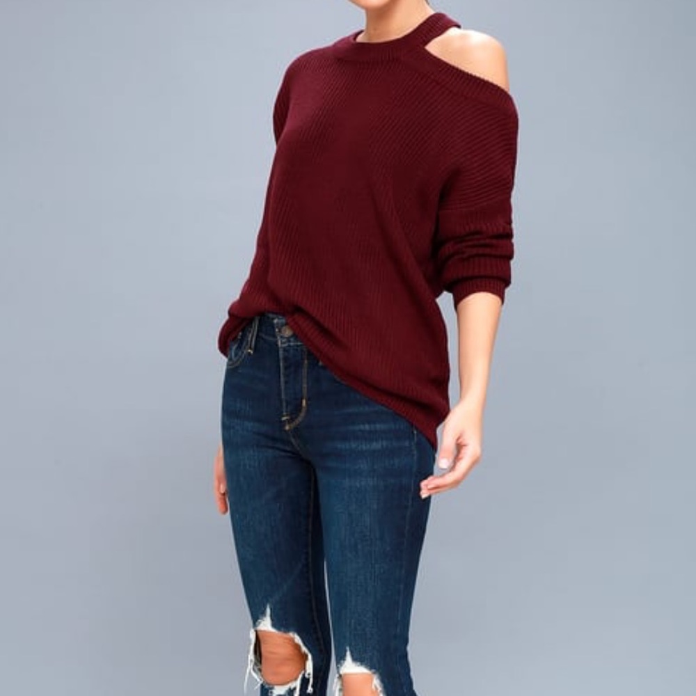 Burgundy Cutout Sweater - Picture 2 of 6